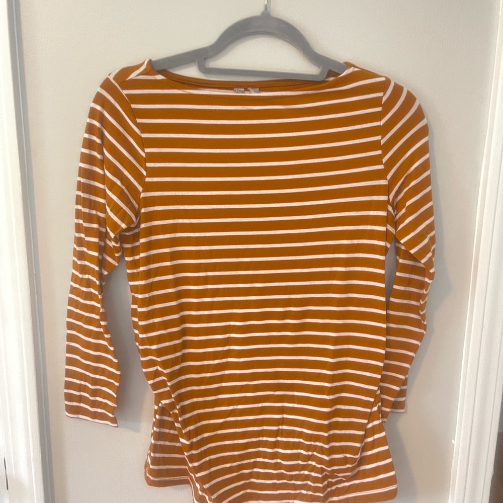 ASOS Orange and White Ribbed 3/4 Sleeve Blouse